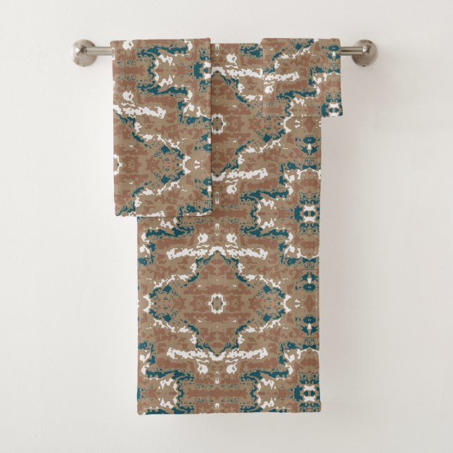 Abstract Earth Camouflage Brown Bath Towel Set (Insitu)