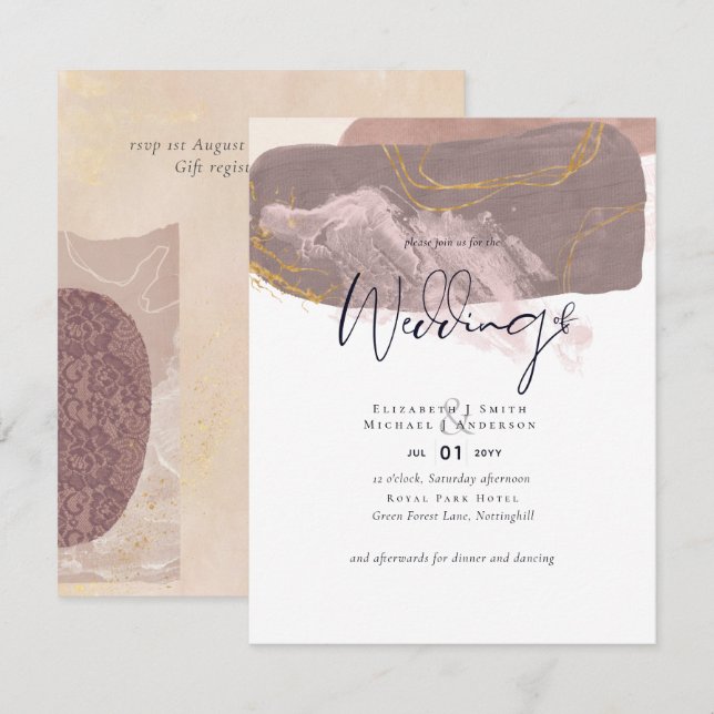 Abstract Earth Gold Wedding Invite Budget Low Cost (Front/Back)