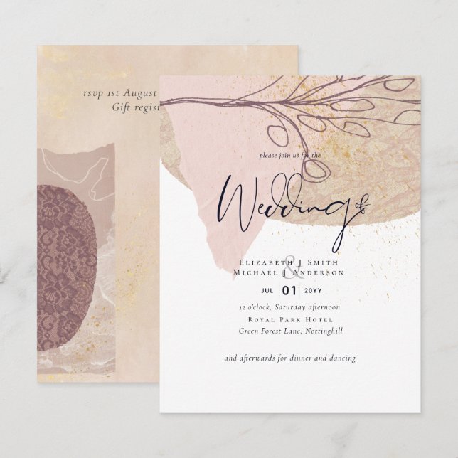 Abstract Earth Gold Wedding Invite Low Cost Budget (Front/Back)