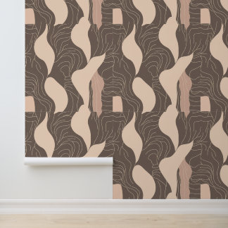 Abstract Earth Tone Flowing Line Art Pattern Wallpaper