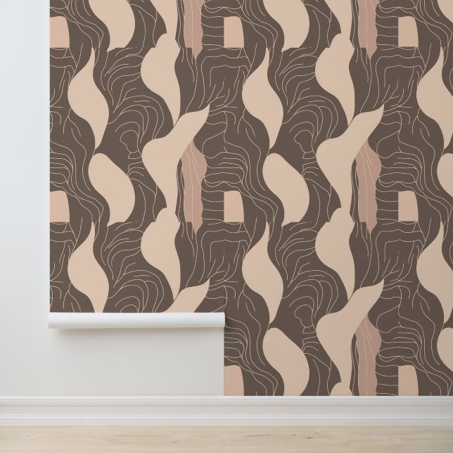 Abstract Earth Tone Flowing Line Art Pattern Wallpaper (Application)