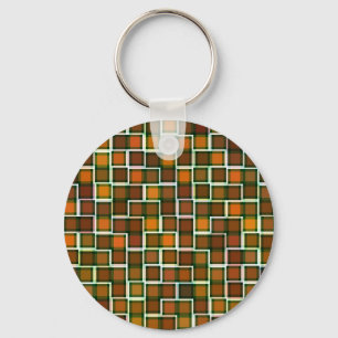 Abstract Earth Tone Mosaic Squares Pattern Key Ring