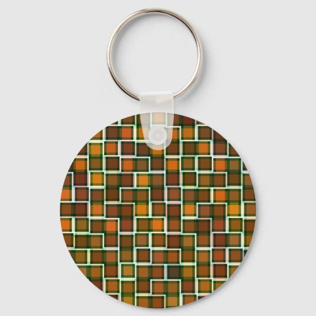 Abstract Earth Tone Mosaic Squares Pattern Key Ring (Front)
