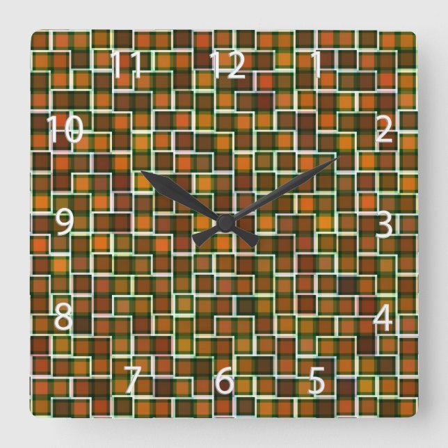Abstract Earth Tone Squares Pattern Square Wall Clock (Front)