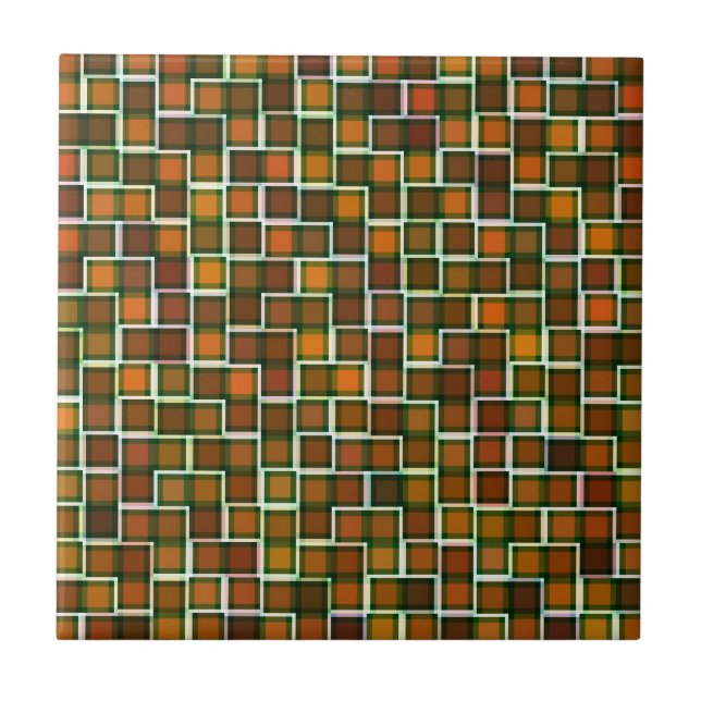 Abstract Earth Tone Squares Pattern Tile (Front)