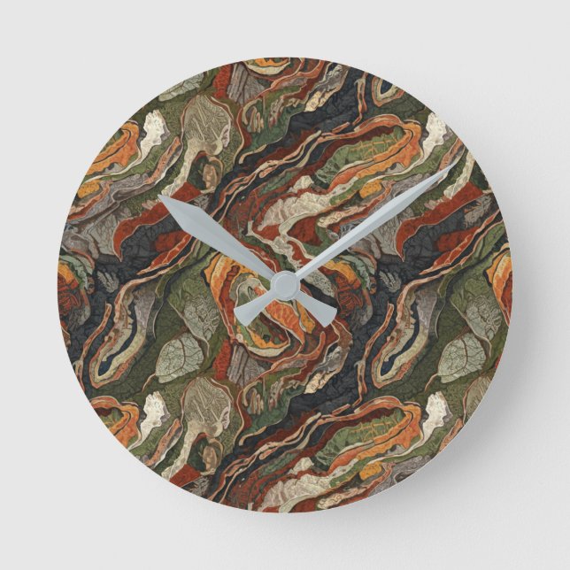 Abstract Earth Tone Swirl Pattern Round Clock (Front)