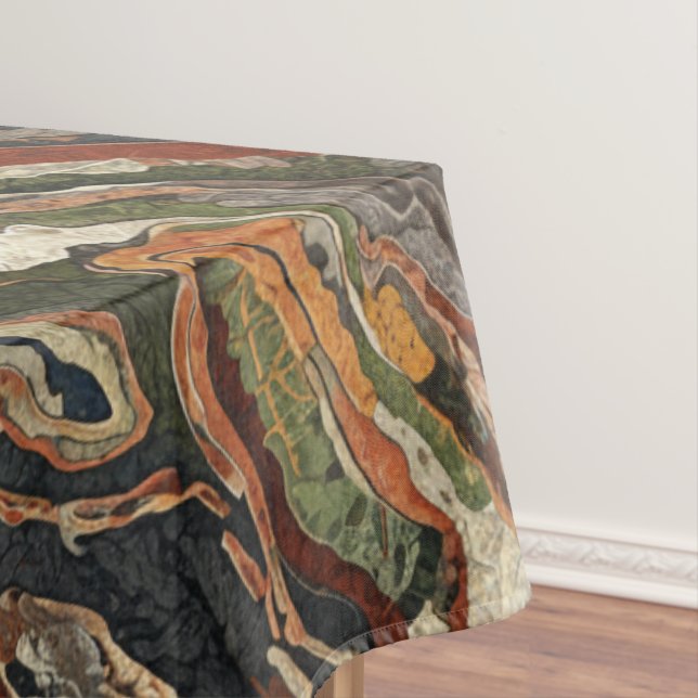 Abstract Earth Tone Swirl Pattern Tablecloth (In Situ)