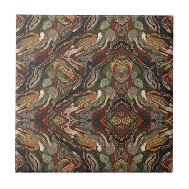 Abstract Earth Tone Swirl Pattern Tile (Front)