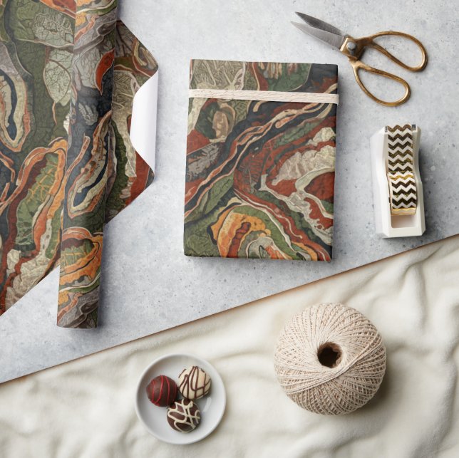 Abstract Earth Tone Swirl Pattern Wrapping Paper (Crafts)