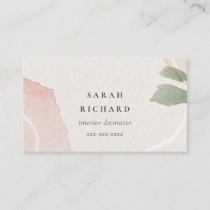 Abstract Earthy Pink Green Blush Watercolor Business Card