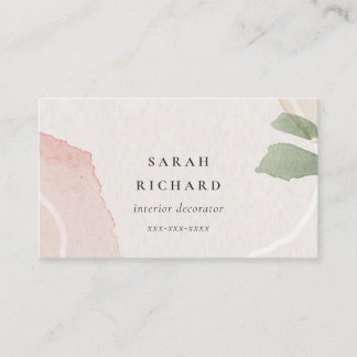 Abstract Earthy Pink Green Blush Watercolor Business Card