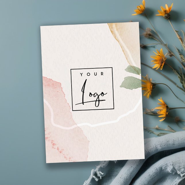 Abstract Earthy Pink Green Blush Watercolor Logo Business Card (Creator Uploaded)