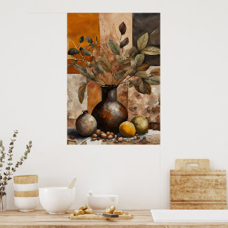 Abstract Earthy Still Life - Terracotta & Olive Poster
