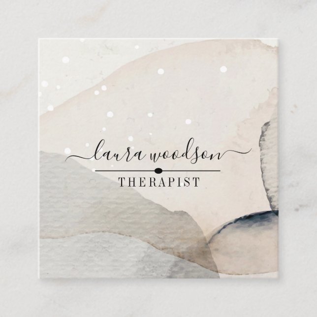 Abstract Earthy Watercolor Shapes Therapist Square Business Card (Front)