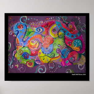 Abstract eggplant and colour swirl painting on poster