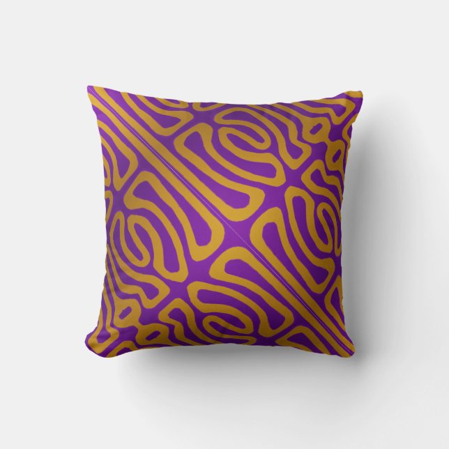 Abstract eggplant purple and yellow pattern cushion (Front)