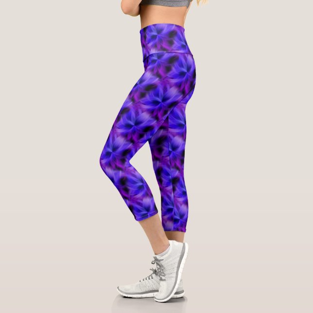 Abstract Electric Blue And Purple Design    Capri Leggings (Left)