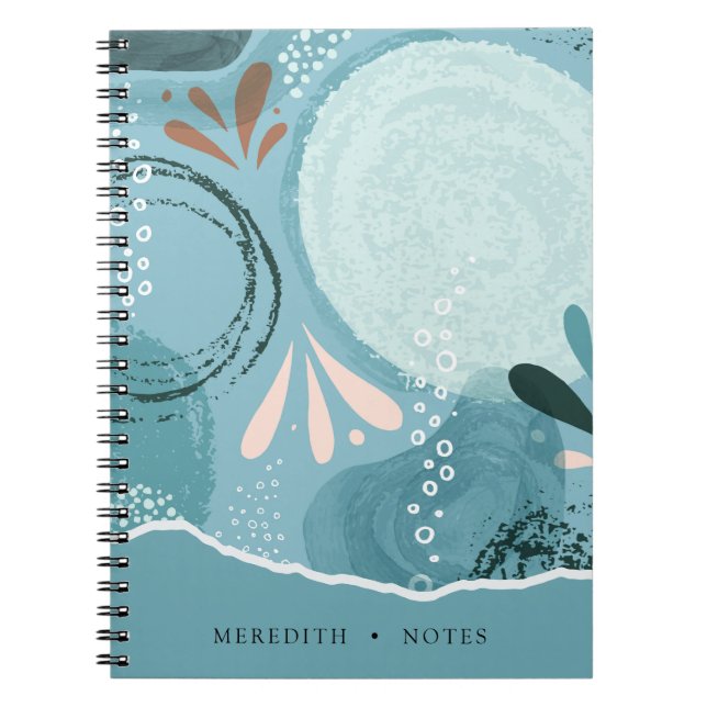 Abstract Elegance Aqua Teal Personalised Notebook (Front)