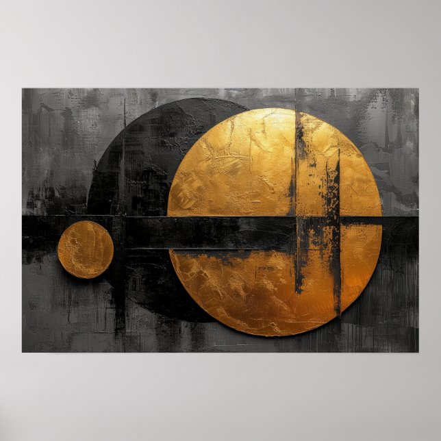 Abstract Elegance: Black, Gold, and Grey Art Poster (Front)