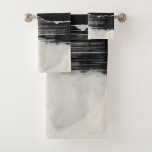 Abstract Elegance: Encaustic Fusion of Black and W Bath Towel Set