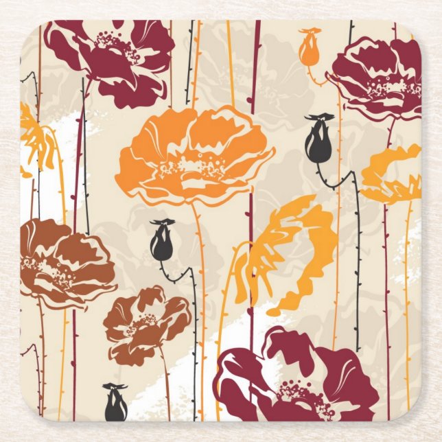 Abstract Elegance floral pattern 4 Square Paper Coaster (Front)