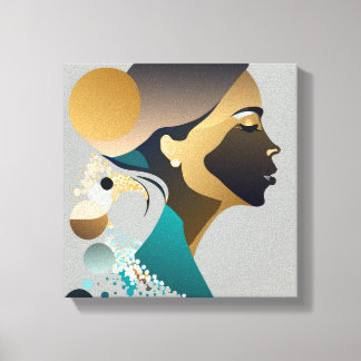 Abstract elegance in blue green and gold # 1 canvas print