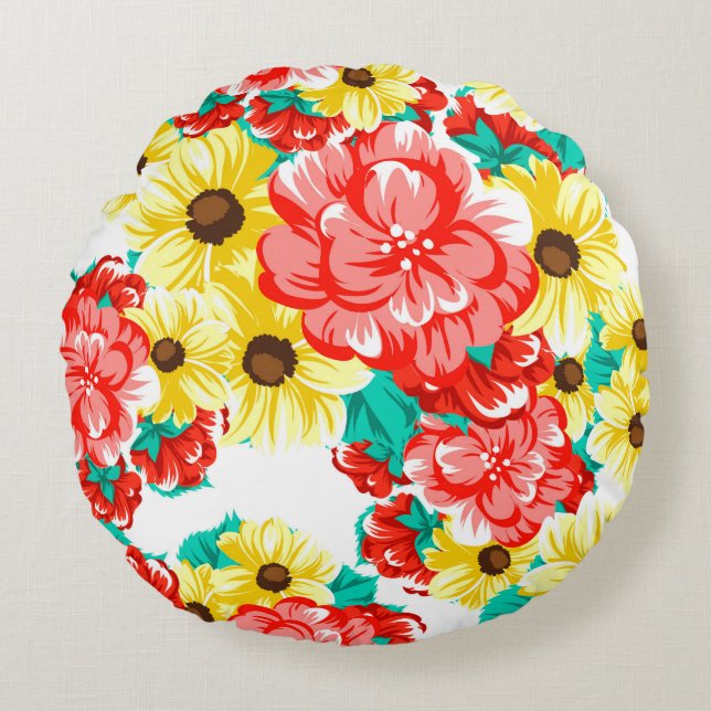 Abstract elegance seamless pattern with floral bac round cushion (Front)