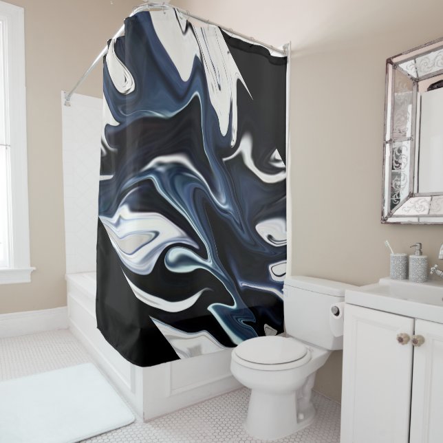 Abstract elegant fluid liquid marble flow texture shower curtain (In Situ)