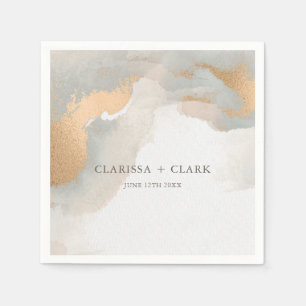 Abstract Elegant Gold Watercolor Painterly Wedding Napkin