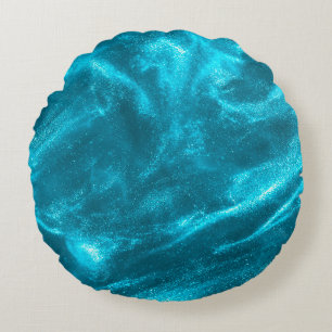 Abstract elegant mint blue glitter round cushion