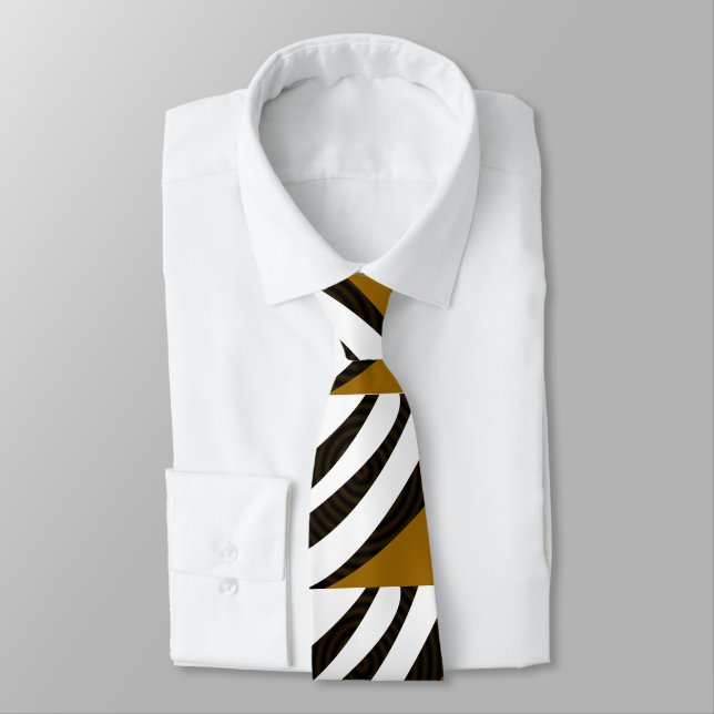 Abstract Elegant Modern Black Brown White Stripes Tie (Tied)