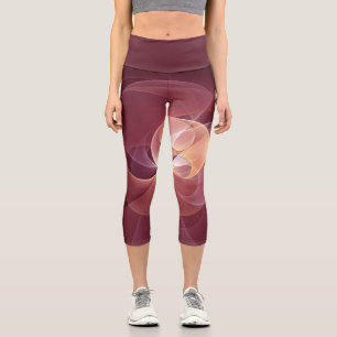 Abstract Elegant Modern Wine Red Fractal Art Capri Leggings