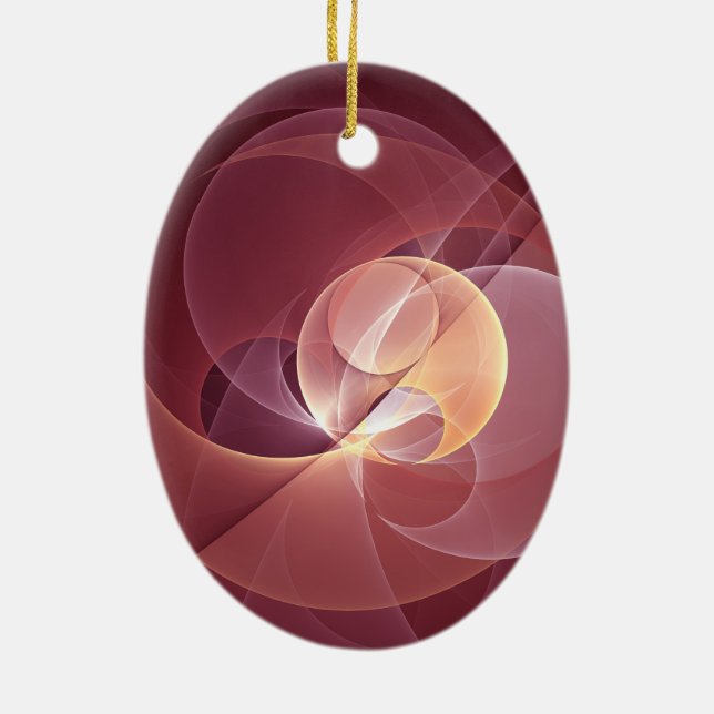 Abstract Elegant Modern Wine Red Fractal Art Ceramic Tree Decoration (Back)