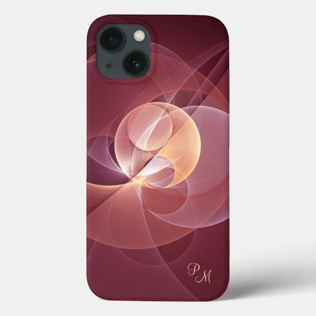Abstract Elegant Modern Wine Red Fractal Initials Case-Mate iPhone Case (Back)