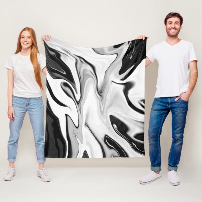 Abstract elegant retro colours digital fluid black fleece blanket (In Situ)