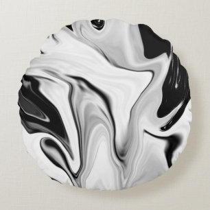 Abstract elegant retro colours digital fluid black round cushion