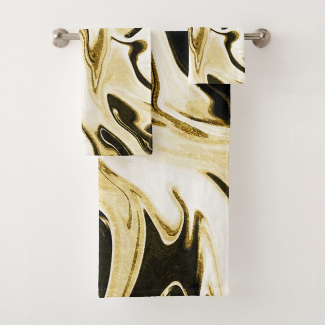 Abstract elegant retro digital fluid liquid marble bath towel set (Insitu)
