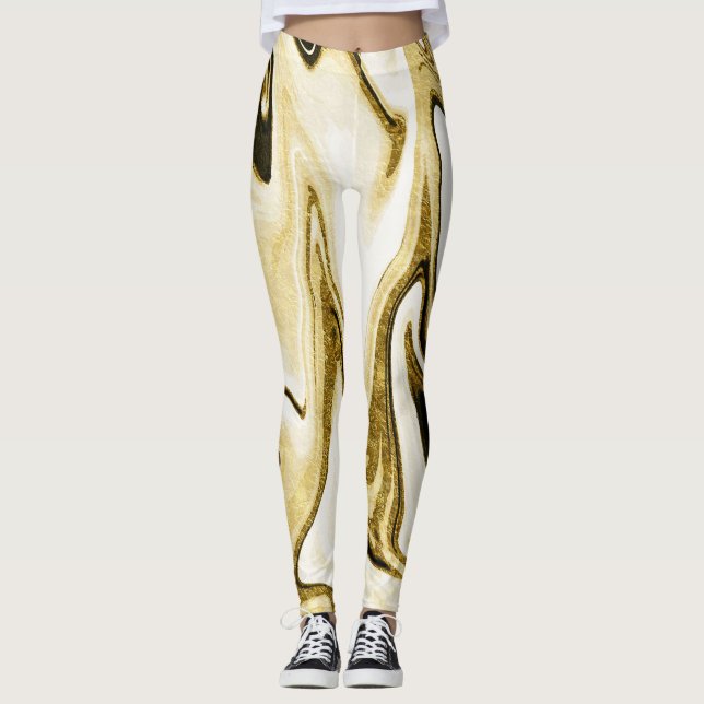Abstract elegant retro digital fluid liquid marble leggings (Front)
