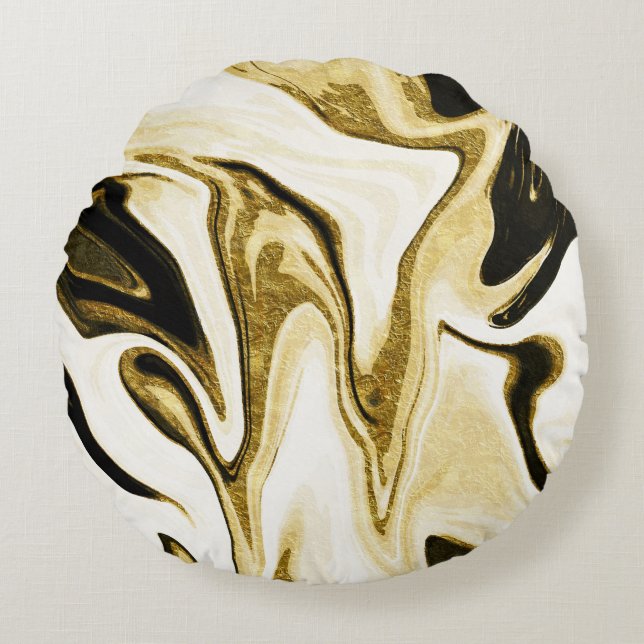 Abstract elegant retro digital fluid liquid marble round cushion (Front)