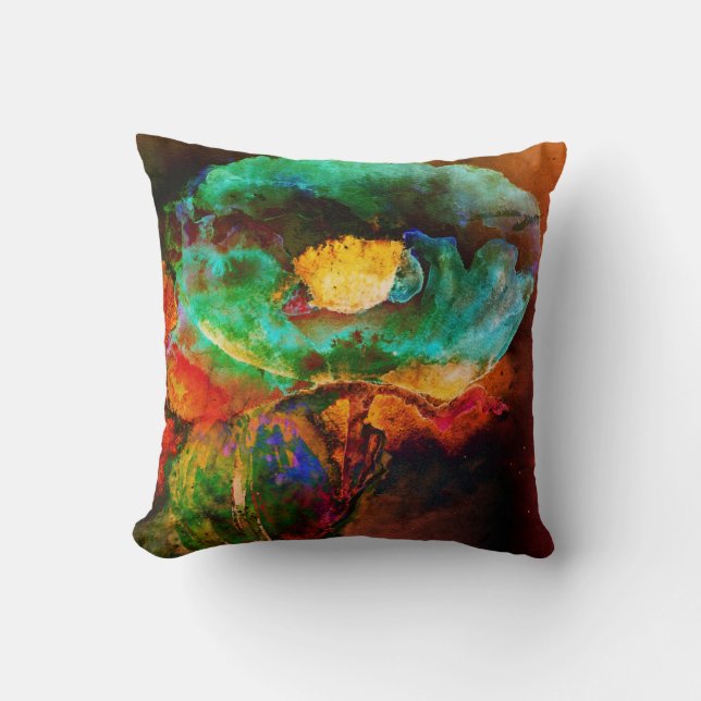 Abstract elegant  teal green floral   cushion (Front)