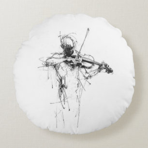 Abstract Elegant Violinist Round Cushion