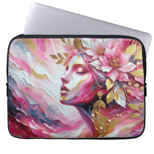 Abstract Elegant woman's face pinks leaves Laptop Sleeve