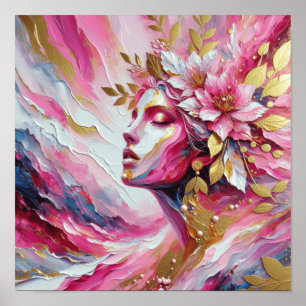 Abstract Elegant woman's face pinks leaves poster