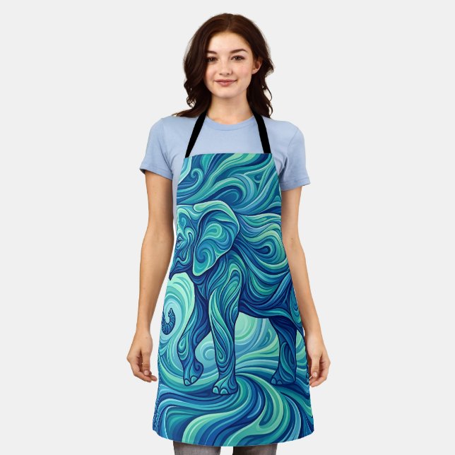 Abstract Elephant Ocean Blue Gradient Apron (Worn)