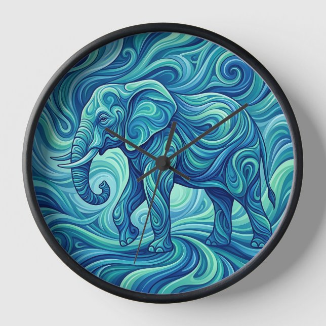 Abstract Elephant Ocean Blue Gradient Art Clocks (Front)