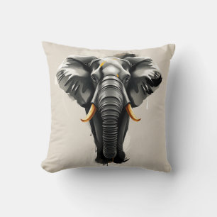Abstract Elephant with Gold Tusks in Neutral Toned Cushion