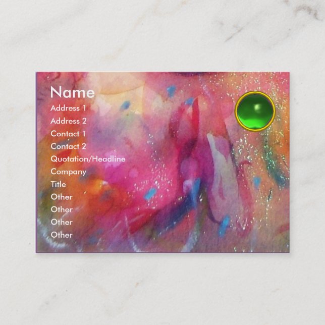 ABSTRACT EMERALD ,bright red pink blue green Business Card (Front)