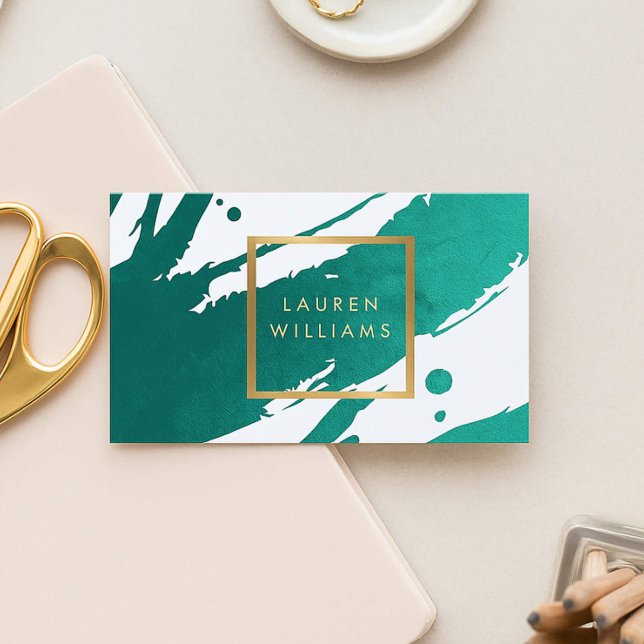 Abstract Emerald Green Brushstrokes Business Card (Creator Uploaded)