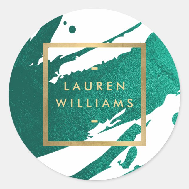 Abstract Emerald Green Brushstrokes Classic Round Sticker (Front)