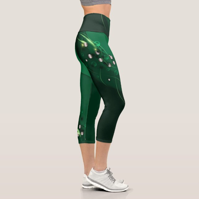 Abstract Emerald Green Layout and Gold Ornaments  Capri Leggings (Right)